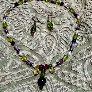 Beaded necklace and earrings set
